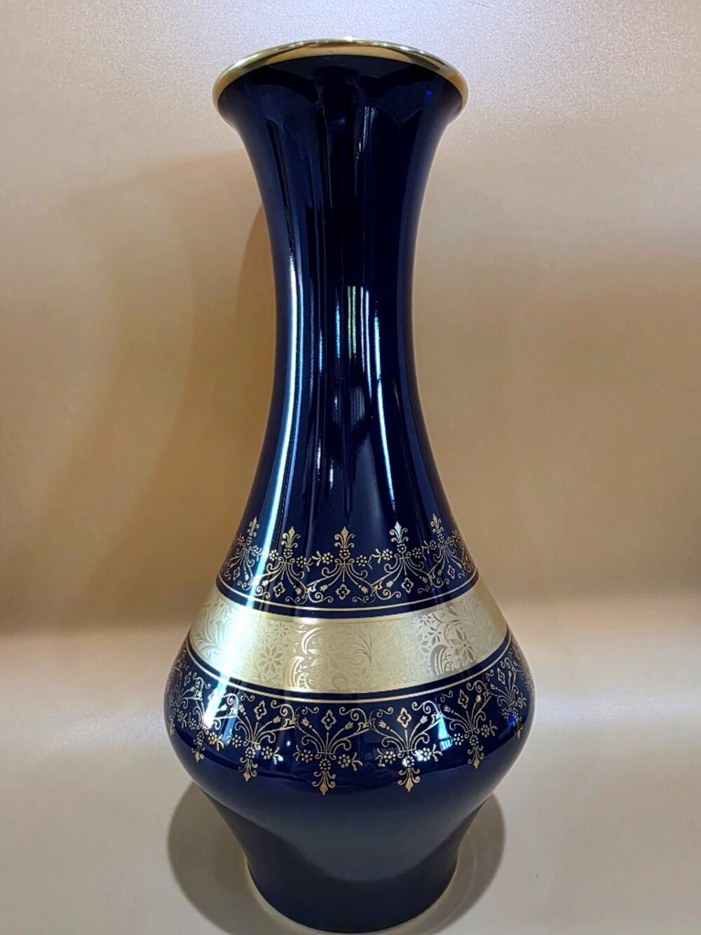 VTG Lindner Kueps Bavaria Echt Cobalt Blue & Gold Porcelain Vase LYON 1104/25